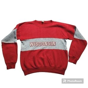 Vintage Wisconsin Spellout Red and Grey Collegiate Crewneck